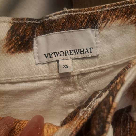 WeWoreWhat stiletto slit cow print jeans. - Picture 6 of 7